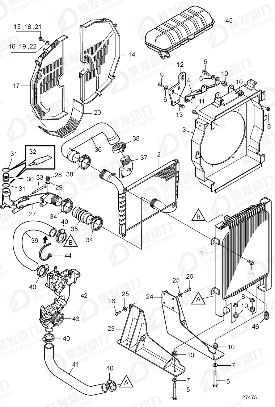 volvo penta Charge air pipe 21664647 Drawing volvo penta Charge air pipe 21664647 Drawing